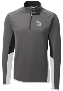 Cutter and Buck Tampa Bay Rays Mens Grey Traverse Colorblock Long Sleeve 1/4 Zip Pullover