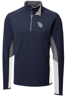 Cutter and Buck Tampa Bay Rays Mens Navy Blue Traverse Colorblock Long Sleeve 1/4 Zip Pullover
