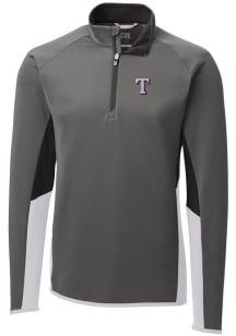 Cutter and Buck Texas Rangers Mens Grey Traverse Colorblock Long Sleeve 1/4 Zip Pullover