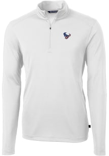 Cutter and Buck Houston Texans Mens White Americana Virtue Eco Pique Long Sleeve 1/4 Zip Pullove..