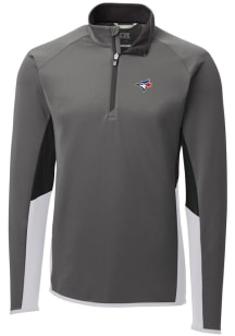 Cutter and Buck Toronto Blue Jays Mens Grey Traverse Colorblock Long Sleeve 1/4 Zip Pullover