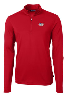 Cutter and Buck New York Jets Mens Red Americana Virtue Eco Pique Long Sleeve 1/4 Zip Pullover