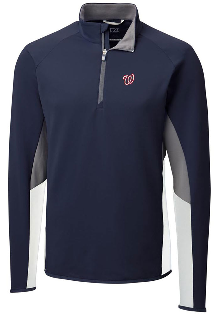 Cutter and Buck Washington Nationals Mens Navy Blue Traverse Colorblock Long Sleeve 1/4 Zip Pullover