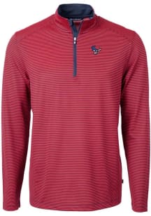 Cutter and Buck Houston Texans Mens Red Americana Virtue Eco Pique Micro Stripe Long Sleeve 1/4 ..