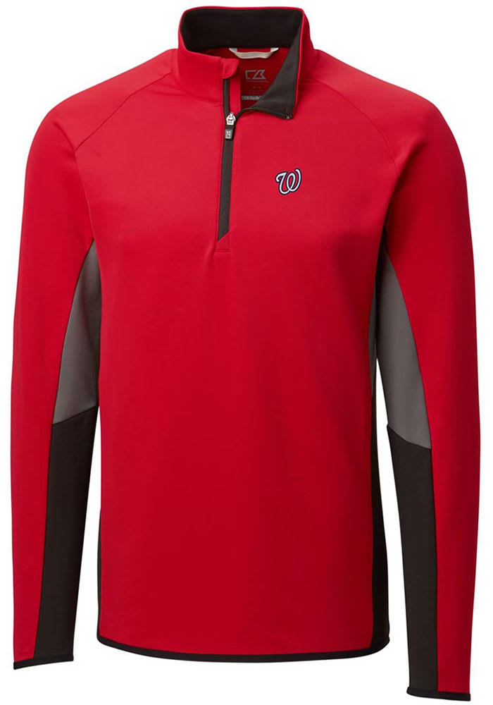 Cutter and Buck Washington Nationals Mens Red Traverse Colorblock Long Sleeve 1/4 Zip Pullover