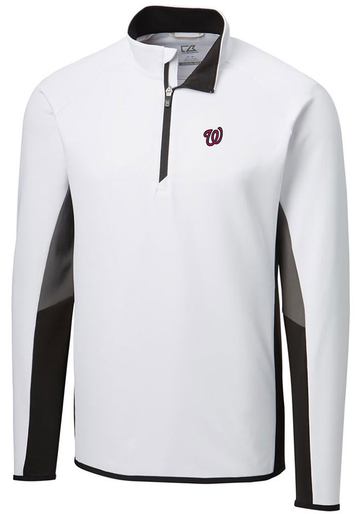 Cutter and Buck Washington Nationals Mens White Traverse Colorblock Long Sleeve 1/4 Zip Pullover