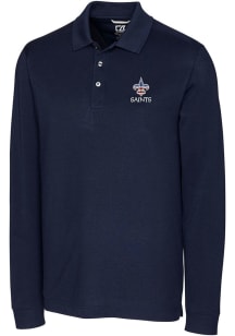 Cutter and Buck New Orleans Saints Mens Navy Blue Advantage Long Sleeve Polo Shirt