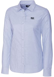 Cutter and Buck Jackson State Tigers Womens Stretch Oxford Stripe Long Sleeve Blue Dress Shirt