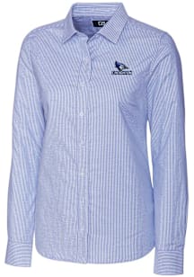 Cutter and Buck Creighton Bluejays Womens Stretch Oxford Stripe Long Sleeve Blue Dress Shirt