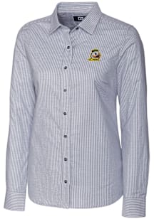Womens Oregon Ducks Charcoal Cutter and Buck Stretch Oxford Stripe Long Sleeve Dress Shirt