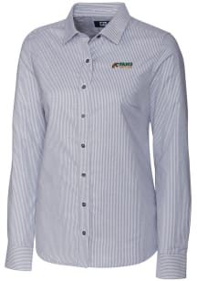 Cutter and Buck Florida A&amp;M Rattlers Womens Stretch Oxford Stripe Long Sleeve Charcoal Dress Shi..
