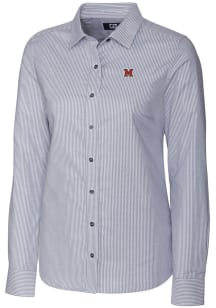 Cutter and Buck Miami RedHawks Womens Stretch Oxford Stripe Long Sleeve Charcoal Dress Shirt
