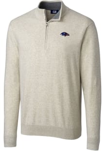 Cutter and Buck Baltimore Ravens Mens Oatmeal Americana Lakemont Long Sleeve 1/4 Zip Pullover