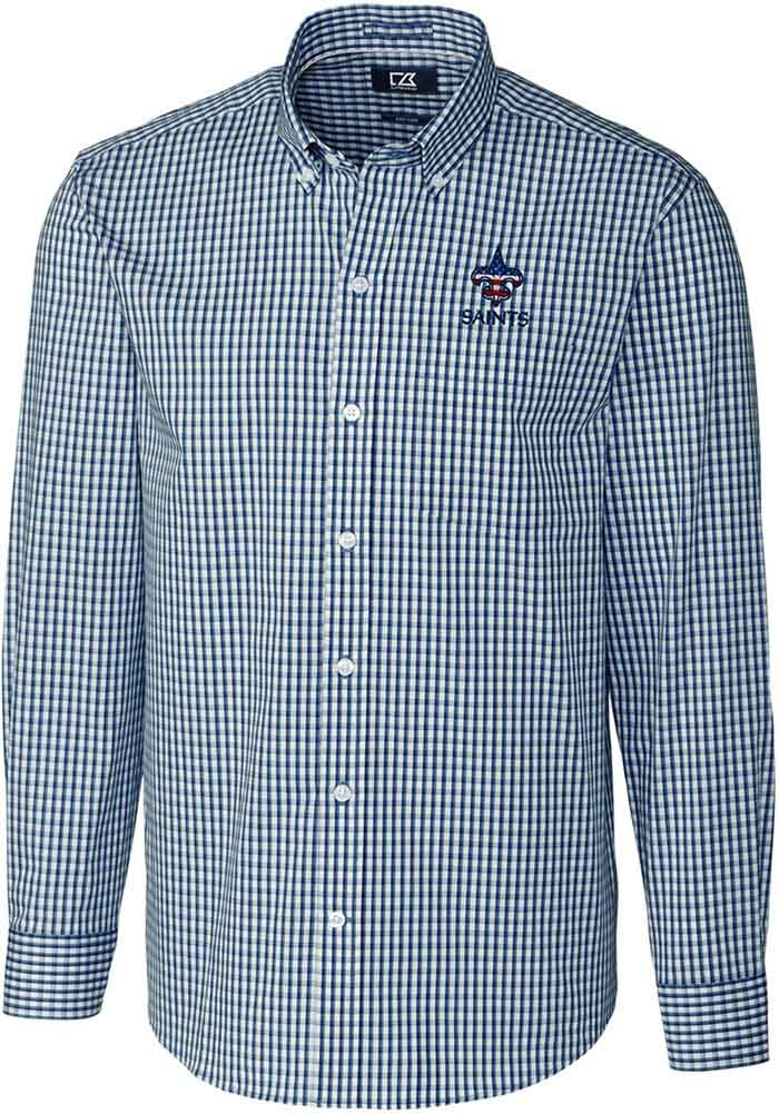 saints dress shirt Cutter & Buck New Orleans Saints Easy Care Stretch Oxford Stripe Mens Long Sleeve Button Down Shirt in Charcoal