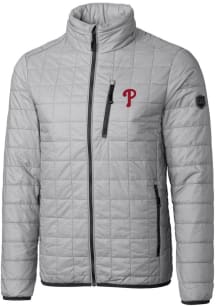 Cutter and Buck Philadelphia Phillies Mens Grey Rainier PrimaLoft Puffer Filled Jacket