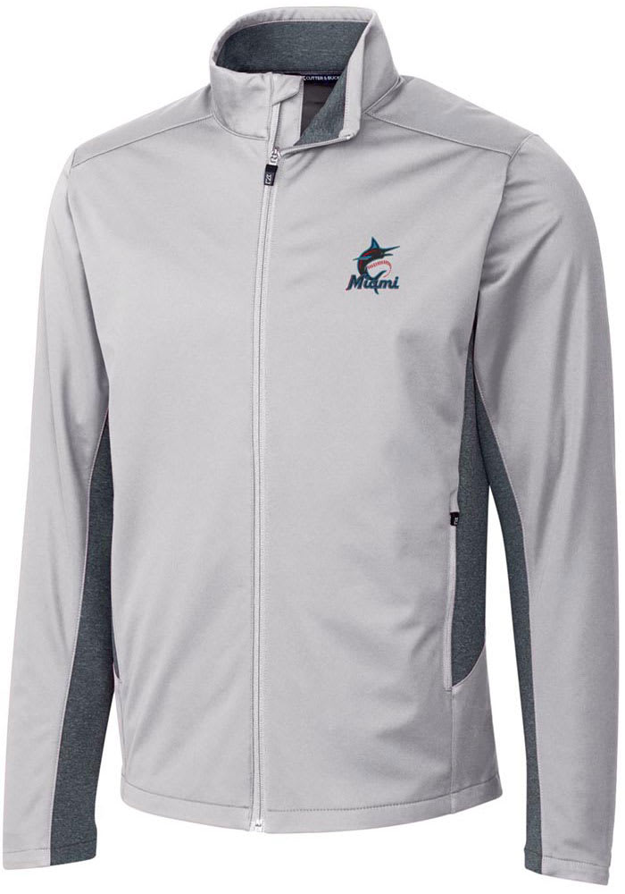 Cutter and Buck Miami Marlins Mens Grey Navigate Softshell Light Weight Jacket