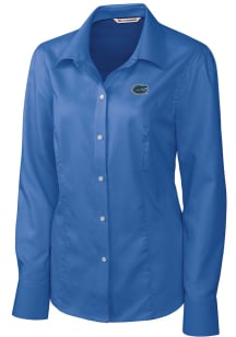 Cutter and Buck Florida Gators Womens Epic Easy Care Nailshead Long Sleeve Blue Dress Shirt
