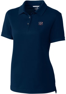 Cutter and Buck Cincinnati Bengals Womens Navy Blue Advantage Short Sleeve Polo Shirt