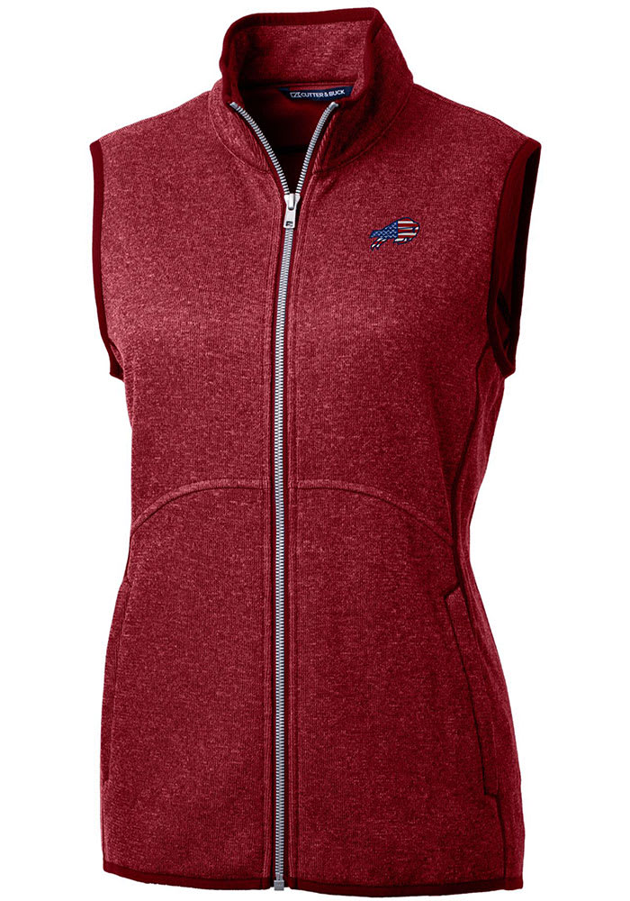 Women's Cutter & Buck Red Buffalo Bills Mainsail Sweater-Knit Full-Zip Vest Size: Small