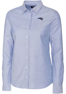 Cutter and Buck New England Patriots Womens Americana Stretch Oxford Long Sleeve Light Blue Dres..