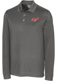 Cutter and Buck Dayton Flyers Mens Grey Advantage Pique Long Sleeve Vault Big and Tall Polos Shi..
