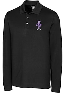 Cutter and Buck K-State Wildcats Black Advantage Pique Long Sleeve Vault Big and Tall Polo