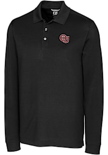 Cutter and Buck Oklahoma Sooners Black Advantage Pique Long Sleeve Vault Big and Tall Polo