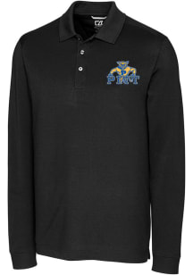 Cutter and Buck Pitt Panthers Mens Black Advantage Pique Long Sleeve Vault Big and Tall Polos Sh..