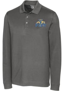 Cutter and Buck Pitt Panthers Mens Grey Advantage Pique Long Sleeve Vault Big and Tall Polos Shi..