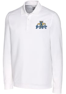 Cutter and Buck Pitt Panthers Mens White Advantage Pique Long Sleeve Vault Big and Tall Polos Sh..
