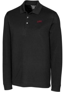 Cutter and Buck SMU Mustangs Mens Black Advantage Pique Long Sleeve Vault Big and Tall Polos Shi..