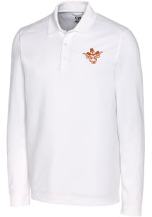 Cutter and Buck Texas Longhorns Mens White Advantage Pique Long Sleeve Vault Big and Tall Polos ..