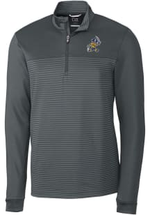 Cutter and Buck East Tennesse State Buccaneers Mens Grey Vault Traverse Stripe Long Sleeve 1/4 Z..