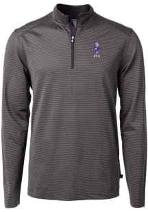 Cutter and Buck K-State Wildcats Mens Black Vault Virtue Eco Pique Micro Stripe Long Sleeve 1/4 ..