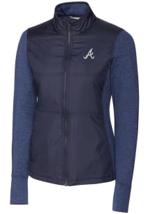 Cutter and Buck Atlanta Braves Womens Navy Blue Stealth Hybrid Quilted Medium Weight Jacket