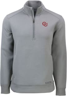 Cutter and Buck Oklahoma Sooners Mens Grey Roam Vault Long Sleeve 1/4 Zip Pullover