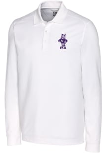 Cutter and Buck K-State Wildcats Mens White Advantage Vault Long Sleeve Polo Shirt