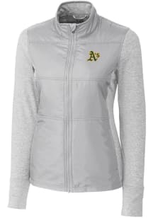 Cutter and Buck Oakland Athletics Womens Grey Stealth Hybrid Quilted Medium Weight Jacket