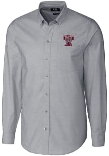 Cutter and Buck Texas A&amp;M Aggies Mens Charcoal Stretch Oxford Vault Long Sleeve Dress Shirt