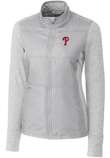 Cutter and Buck Philadelphia Phillies Womens Grey Stealth Hybrid Quilted Medium Weight Jacket