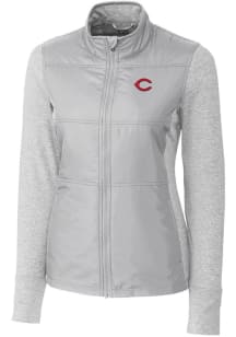 Cutter and Buck Cincinnati Reds Womens Grey Stealth Hybrid Quilted Medium Weight Jacket