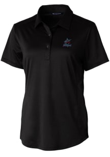 Cutter and Buck Miami Marlins Womens Black Prospect Textured Short Sleeve Polo Shirt