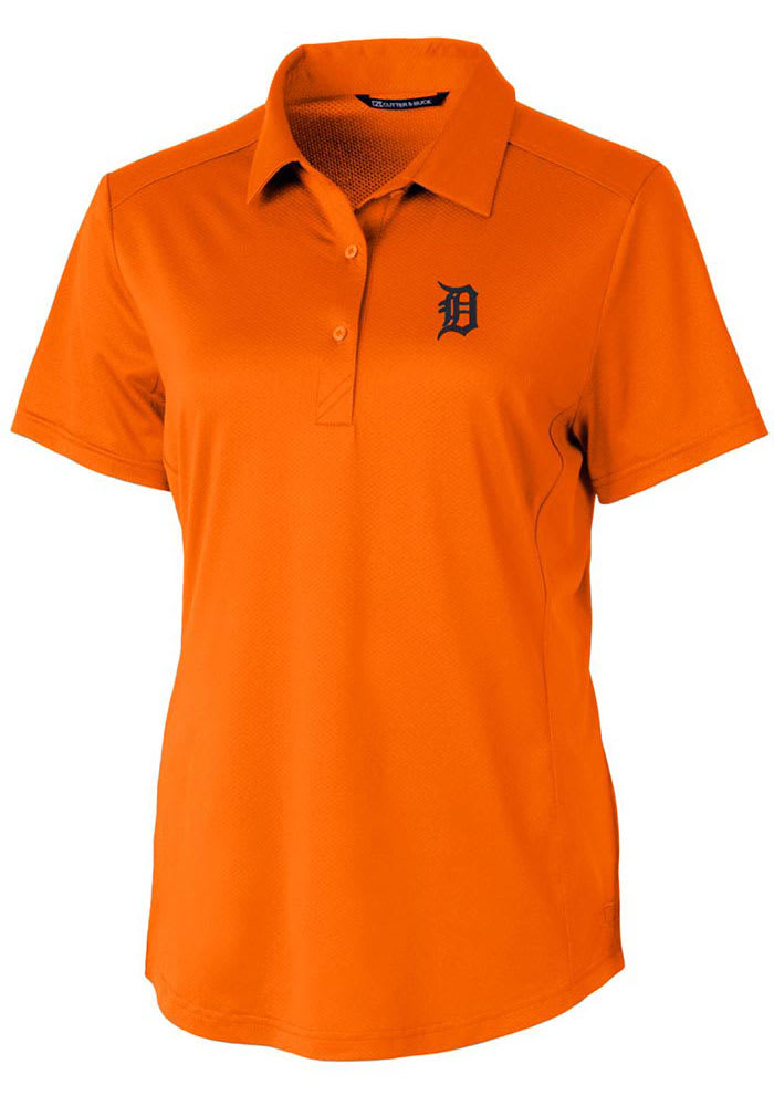 Cutter and Buck Detroit Tigers Womens Orange Prospect Textured Short Sleeve Polo Shirt