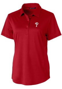 Cutter and Buck Philadelphia Phillies Womens Red Prospect Textured Short Sleeve Polo Shirt
