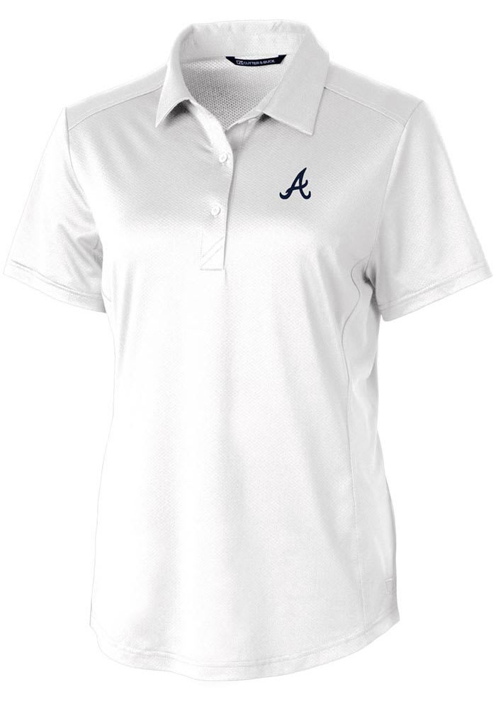 Cutter and Buck Atlanta Braves Womens White Prospect Textured Short Sleeve Polo Shirt
