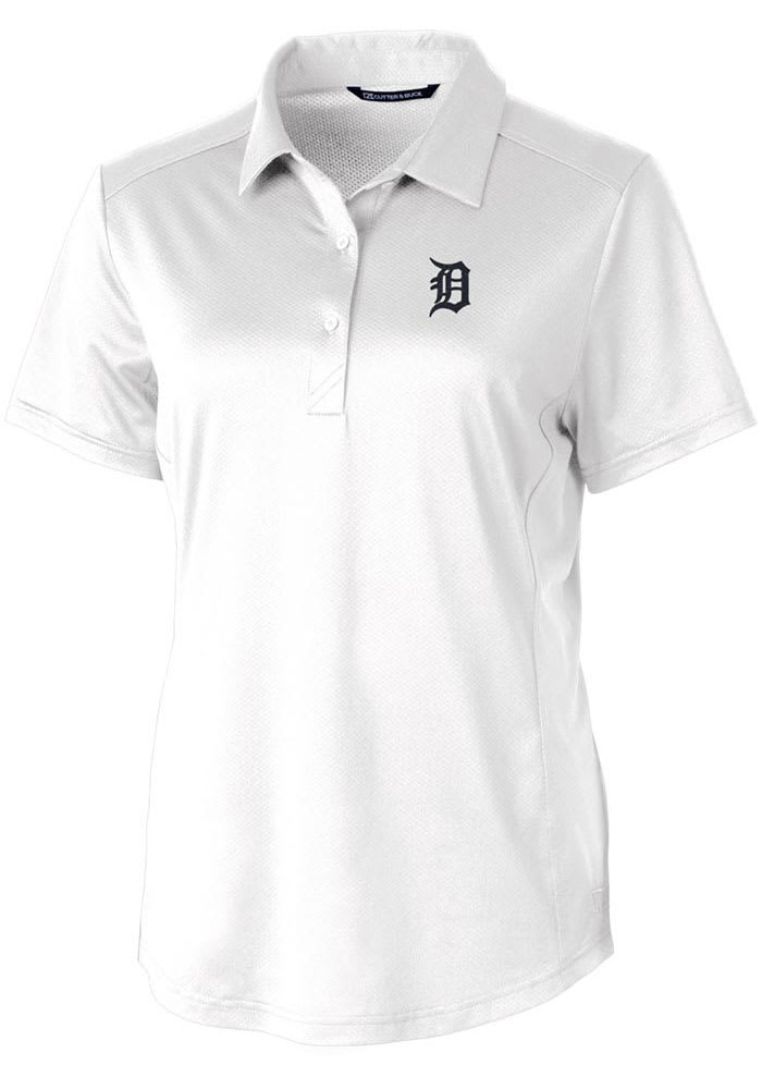 Cutter and Buck Detroit Tigers Womens White Prospect Textured Short Sleeve Polo Shirt