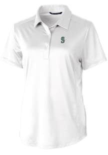 Cutter and Buck Seattle Mariners Womens White Prospect Textured Short Sleeve Polo Shirt