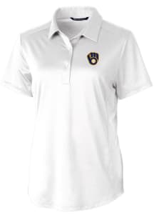 Cutter and Buck Milwaukee Brewers Womens White Prospect Textured Short Sleeve Polo Shirt
