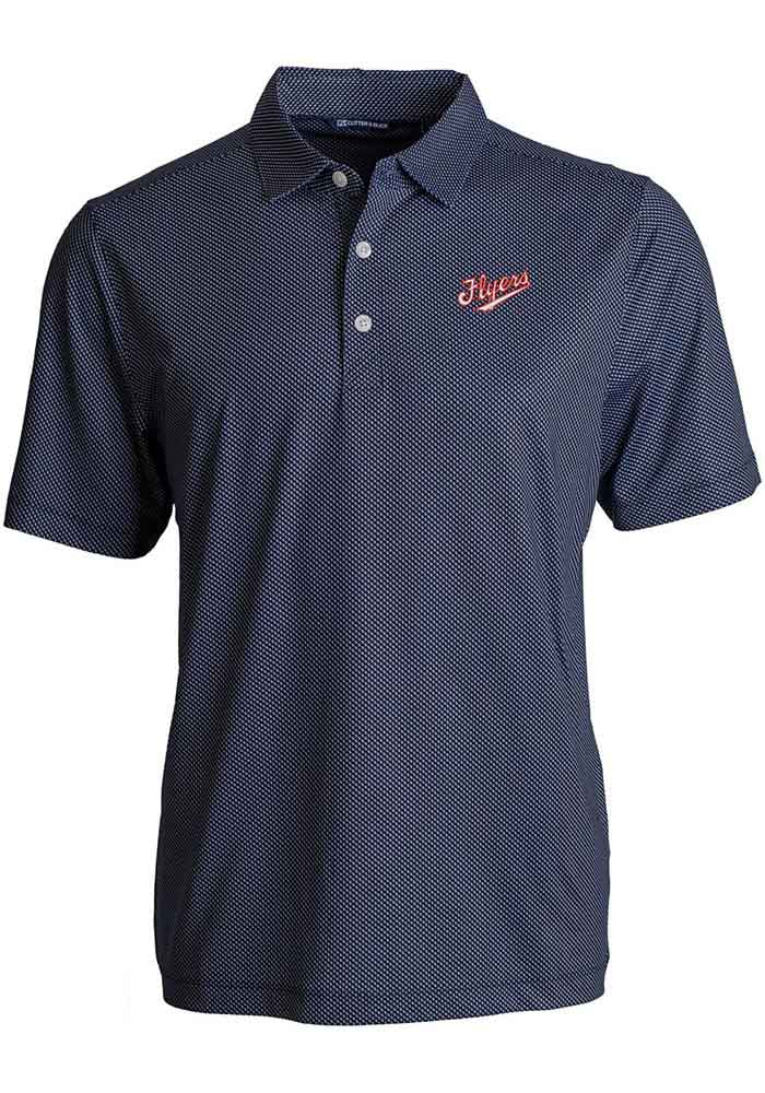 Cutter and Buck Dayton Flyers Mens Navy Blue Pike Symmetry Vault Short Sleeve Polo