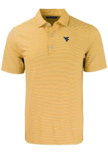Cutter and Buck West Virginia Mountaineers Mens Yellow Forge Double Stripe Short Sleeve Polo